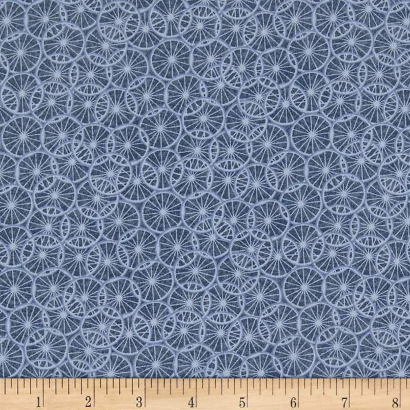 Oasis Fabrics, Tessuto Blu con Ruote Bianche  - 1