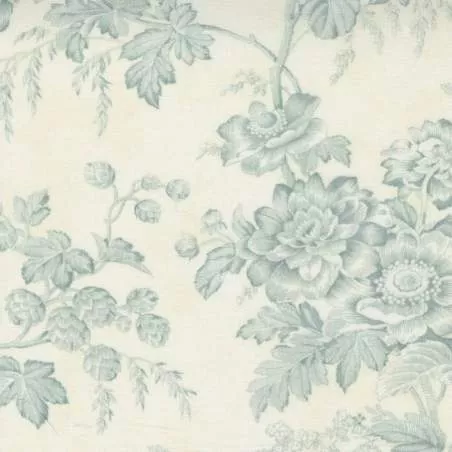 Moda Fabrics Sister Bay, Tessuto Panna con Fiori Azzurri