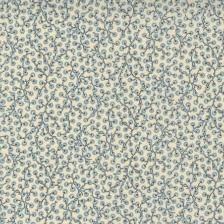 Moda Fabrics French General, Tessuto Panna con Piccoli Fiori Azzurri