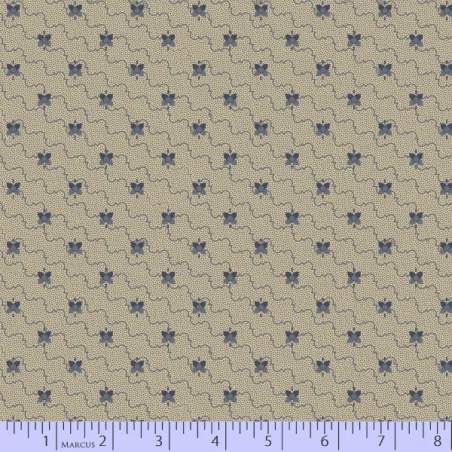 Marcus Fabrics Sideways, Tessuto Beige con Fiori Blu