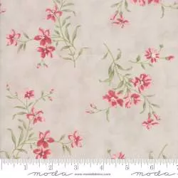 Moda Fabrics Rue 1800, Tessuto Beige con Grandi Fiori Rosa