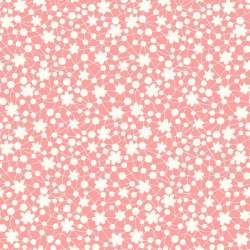 Oasis Fabrics, Tessuto Rosso Corallo con Piccoli Fiori Rosa