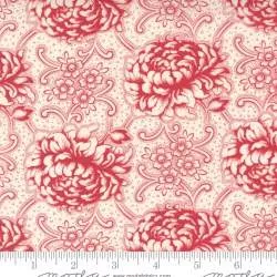 Moda Fabrics Cranberries & Cream, Tessuto Bianco con Fiori Rossi