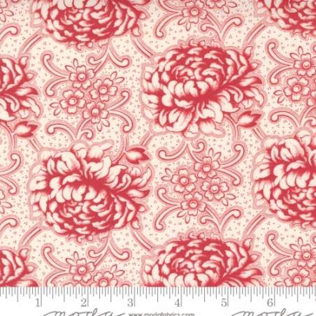 Moda Fabrics Cranberries & Cream, Tessuto Bianco con Fiori Rossi