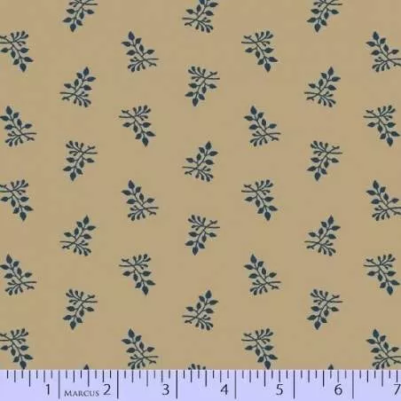 Marcus Fabrics, Tessuto Beige con Fiori Blu
