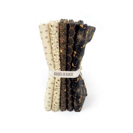 5 Fat Quarter 50 x 55 cm Marrone Nero e Panna, Right as Rain by Kim Diehl