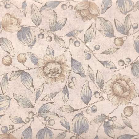 Handworks, Tessuto Rosa con Grandi Fiori Beige Blu e Verdi