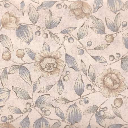 Handworks, Tessuto Rosa con Grandi Fiori Beige Blu e Verdi Sojitz Fashion - 1