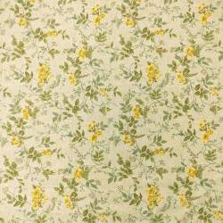 Stim Italia - Tessuto Beige con Fiori Gialli e Foglie Verdi 85% cotone e 15% lino