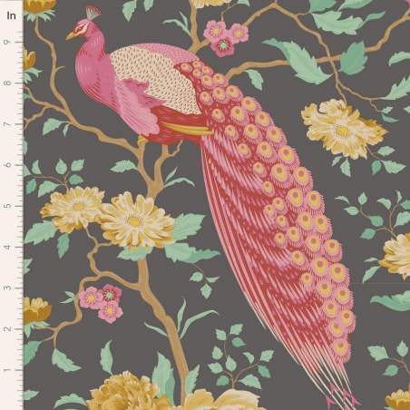 Tilda Chic Escape Peacock Tree Grey, Tessuto Grigio con Pavoni