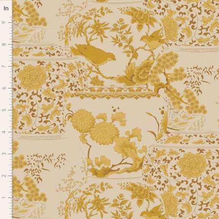 Tilda Chic Escape Vase Collection Mustard, Tessuto con Vasi Giallo Senape Decorati Tilda Fabrics - 1