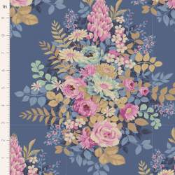 Tilda Chic Escape Whimsyflower Blue, Tessuto Blu con Bouquet di Fiori Tilda Fabrics - 1