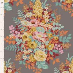 Tilda Chic Escape Whimsyflower Grey, Tessuto Grigio con Bouquet di Fiori Tilda Fabrics - 1