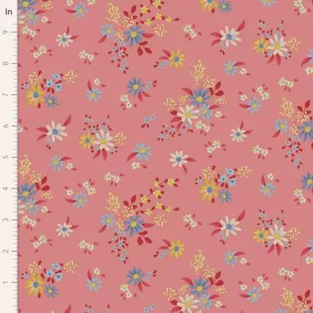 Tilda Chic Escape Daisyfield Pink, Tessuto Rosa con Campo di Margherite