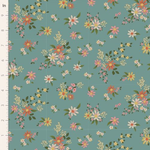 Tilda Chic Escape Daisyfield Teal, Tessuto Ottanio con Campo di Margherite Tilda Fabrics - 1