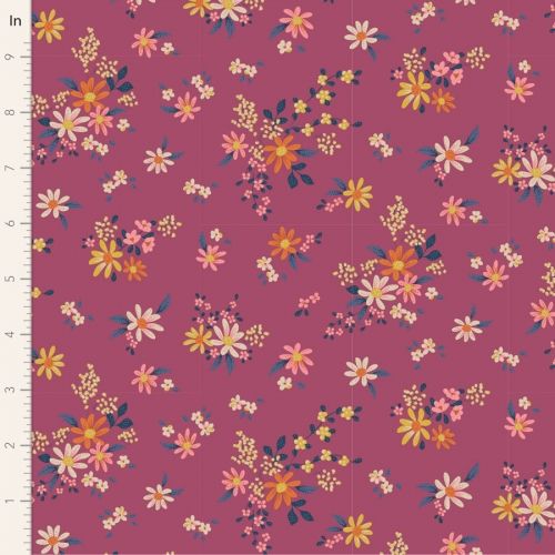 Tilda Chic Escape Daisyfield Plum, Tessuto Viola con Campo di Margherite Tilda Fabrics - 1