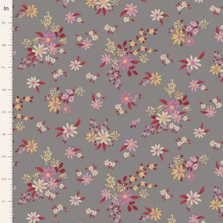 Tilda Chic Escape Daisyfield Grey, Tessuto Grigio con Campo di Margherite