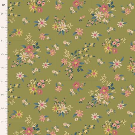 Tilda Chic Escape Daisyfield Green, Tessuto Verde con Campo di Margherite Tilda Fabrics - 1