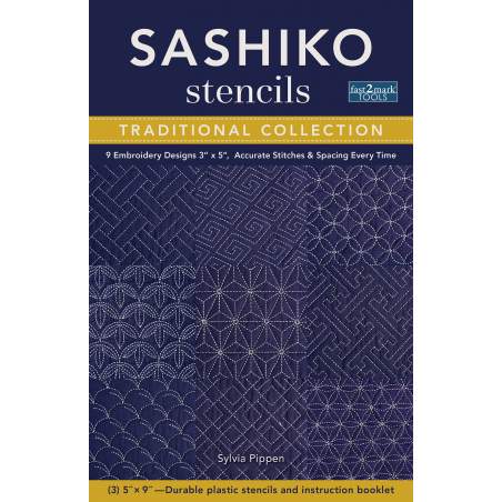 Sashiko Stencils, Traditional Collection, 9 embroidery designs 3" x 5", accurate stitches & spacing every time by Sylvia Pippen 