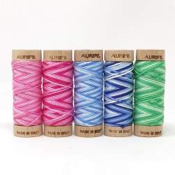 Aurifil, Set di 5 Spolette Aurifloss Tonalità Rosa, Blu e Verde