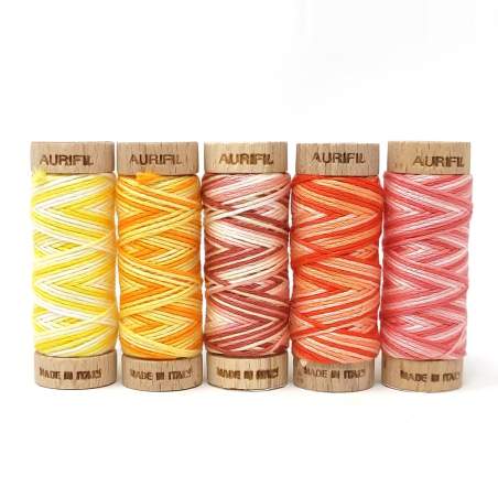 Aurifil, Set di 5 Spolette Aurifloss Tonalità Giallo, Arancio e Rosso