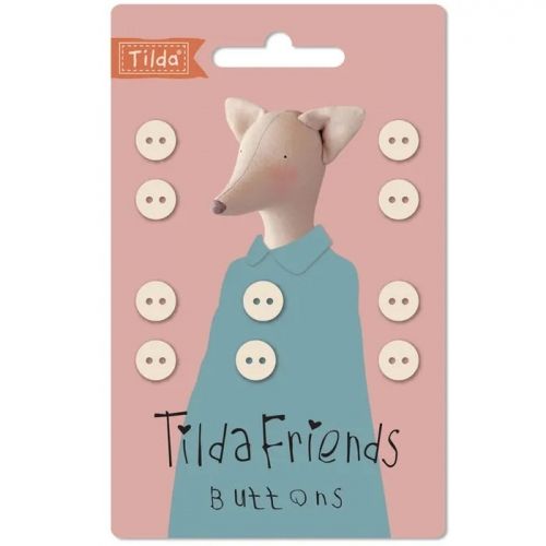 Tilda Friends Buttons White, 10 Bottoni da 0,9 mm Ricoperti in Tessuto Tilda Fabrics - 1