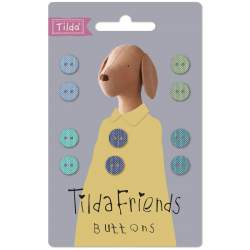 Tilda Friends Chambray Buttons Cool Colors, 10 Bottoni da 0,9 mm Ricoperti in Tessuto Tilda Fabrics - 1