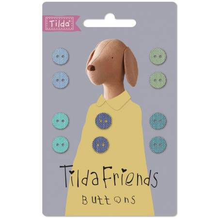 Tilda Friends Chambray Buttons Cool Colors, 10 Bottoni da 0,9 mm Ricoperti in Tessuto Tilda Fabrics - 1