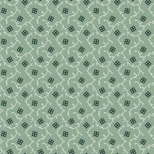 EQP New Vintage Sweetheart Glacier Blue, Tessuto verde menta con rametti e cuori Ellie's Quiltplace Textiles - 1