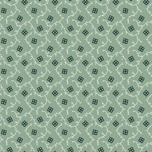 EQP New Vintage Sweetheart Glacier Blue, Tessuto verde menta con rametti e cuori Ellie's Quiltplace Textiles - 1