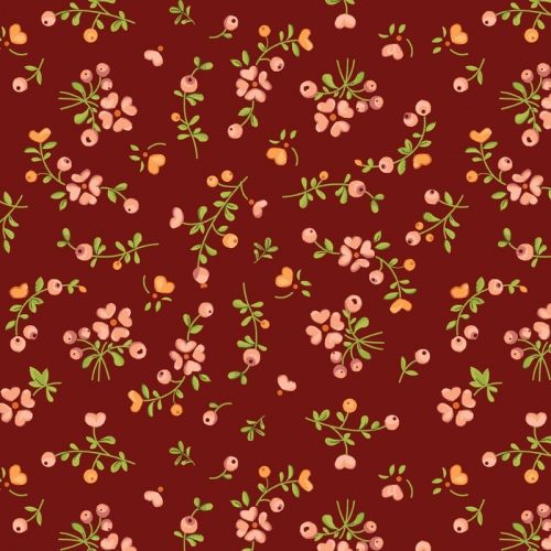 EQP Pieces of Time Growing Love – Cranberry Red, Tessuto rosso con fiori rosa Ellie's Quiltplace Textiles - 1