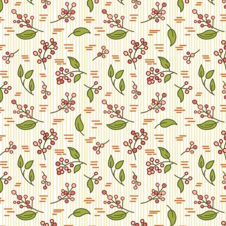 EQP Pieces of Time Merry Berry - Cream, Tessuto panna con foglie e bacche