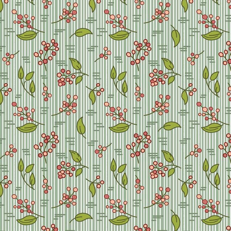 EQP New Vintage Sweetheart Glacier Blue, Tessuto verde menta con rametti e cuori Ellie's Quiltplace Textiles - 1 EQP New Vintage Sweetheart Glacier Blue, Tessuto verde menta con rametti e cuori Ellie's Quiltplace Textiles - 1