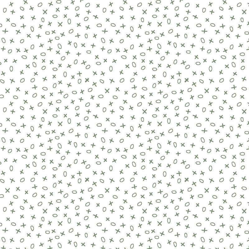 EQP Pieces of Time Tic-Tac-Toe – Moss, Tessuto bianco con piccoli disegni verde acqua EQP Textiles - Ellie's Quiltplace - 1