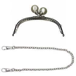 Chiusura Clutch Curva per borse, in metallo con Perle Bianche - 13 cm Stim Italia srl - 1