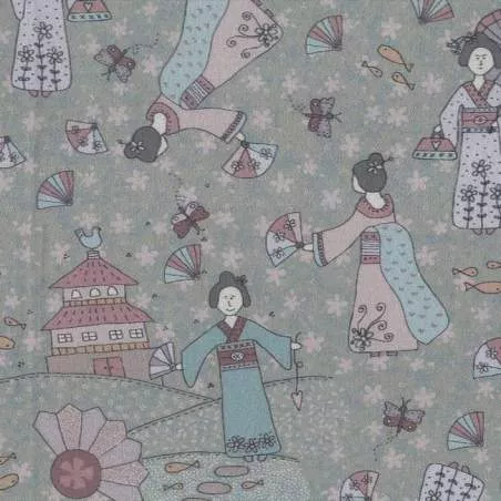 Lecien - Dancing in the Blossom by Lynette Anderson- VERDE ispirato asiatico Lecien Corporation - 1