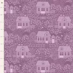 Tilda Hometown My Neighborhood Lilac, Tessuto Viola con Casette in Campagna Tilda Fabrics - 1