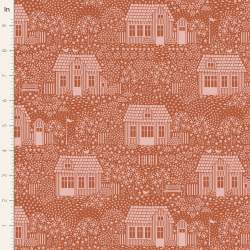 Tilda Hometown My Neighborhood Rust, Tessuto Arancione Ruggine con Casette in Campagna Tilda Fabrics - 1