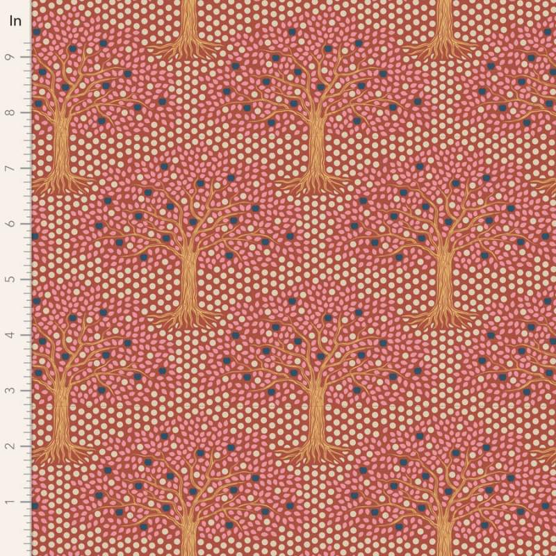 Tilda Hometown Applegarden Rust, Tessuto Arancione Ruggine con Alberi e Mele Tilda Fabrics - 1