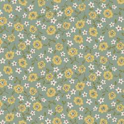 Market Garden by Anni Downs, Tessuto verde con Fiorellini gialli e bianchi Henry Glass - 1