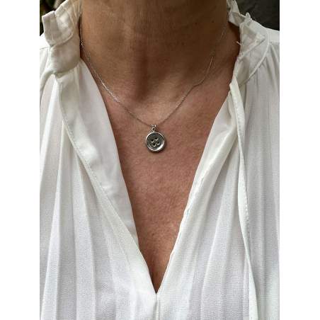 Pendente Bottone Rotondo Grande in Argento 925 Rodiato Oro Bianco