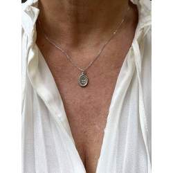Pendente Bottone Ovale in Argento 925 Rodiato Oro Bianco