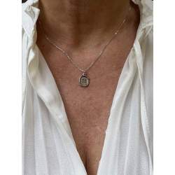 Pendente Bottone Quadrato in Argento 925 Rodiato Oro Bianco