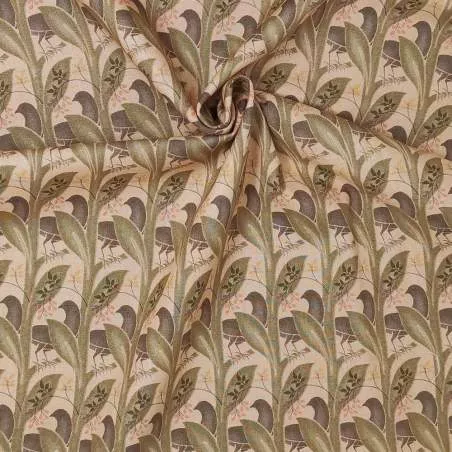 Moda Fabrics Morris Modernized, Tessuto Fondo Beige con Steli e Uccellini