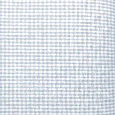 Tessuto Tinto in Filo Fondo Bianco con piccoli Quadretti Azzurro Polvere, h155