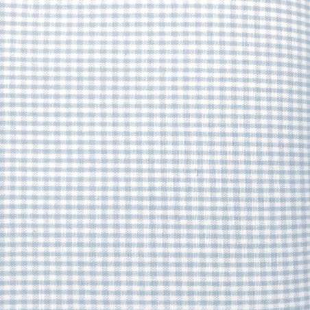 Tessuto Tinto in Filo Fondo Bianco con piccoli Quadretti Azzurro Polvere, h160