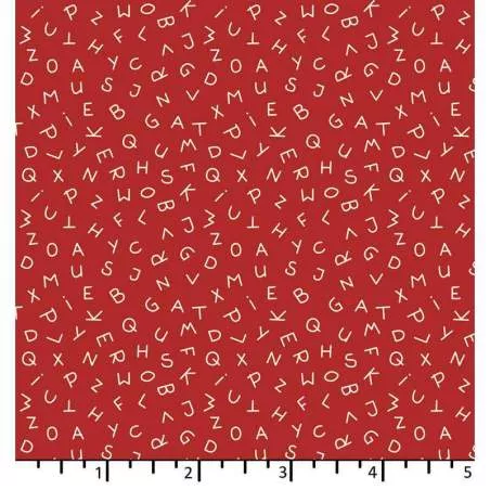 EQP Forward to the Past - ABC - Rosehip, tessuto rosso terra con piccole lettere dell'alfabeto panna