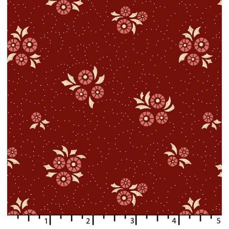 EQP Forward to the Past - Wheel Of Fortune – Cranberry Red, tessuto rosso con fiori rosa EQP Textiles - Ellie's Quiltplace - 1