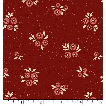 EQP Forward to the Past - Wheel Of Fortune – Cranberry Red, tessuto rosso con fiori rosa EQP Textiles - Ellie's Quiltplace - 1