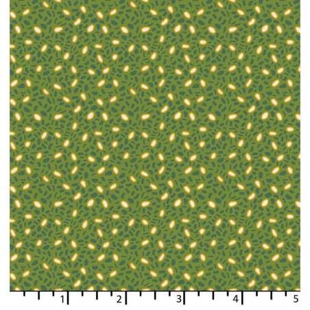 EQP Forward to the Past - Corn And Beans – Forest Green, tessuto  verde foresta con piccoli disegni verde e giallo EQP Textiles 